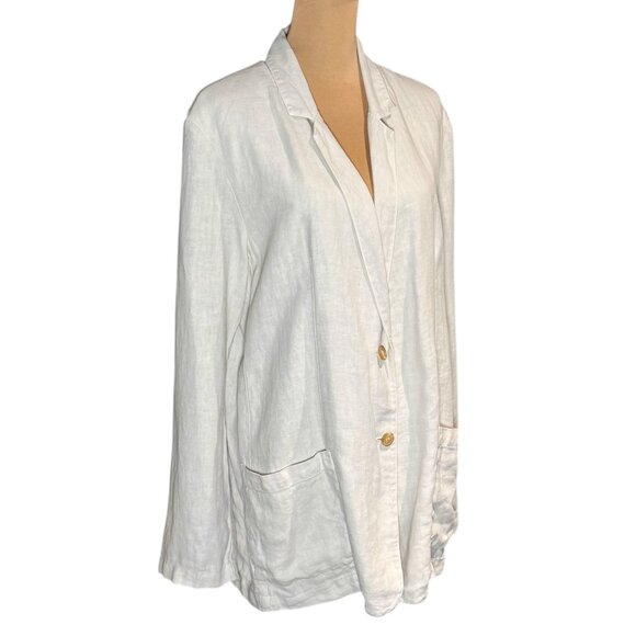 Velvet by Graham & Spencer Lenny Linen Blazer SZ L Cream Relaxed Fit Minimalist - Picture 3 of 12